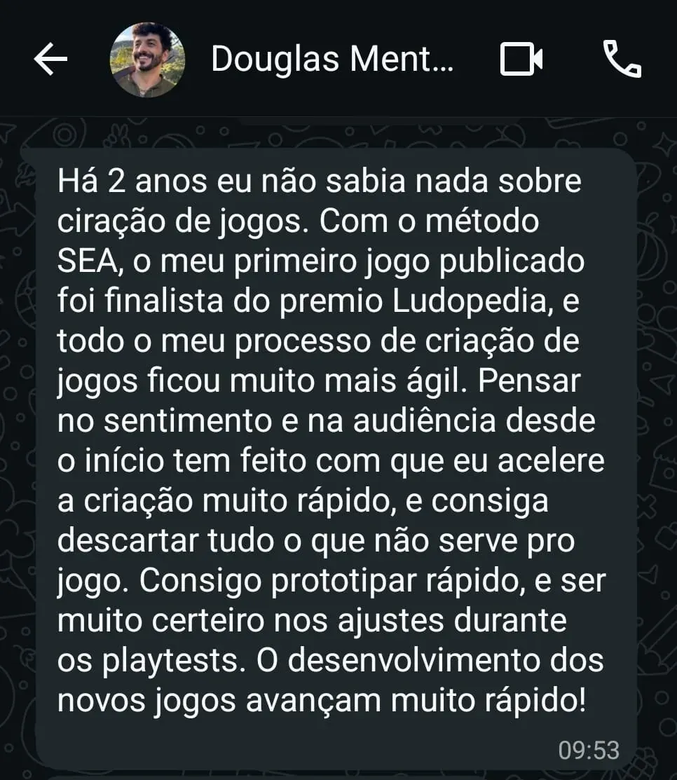 Print de conversa no WhatsApp com depoimento do Douglas