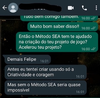 Print de conversa no WhatsApp com depoimento do Lucas