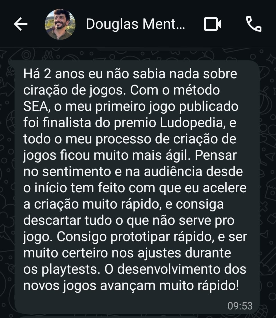Print de conversa no WhatsApp com depoimento do Douglas